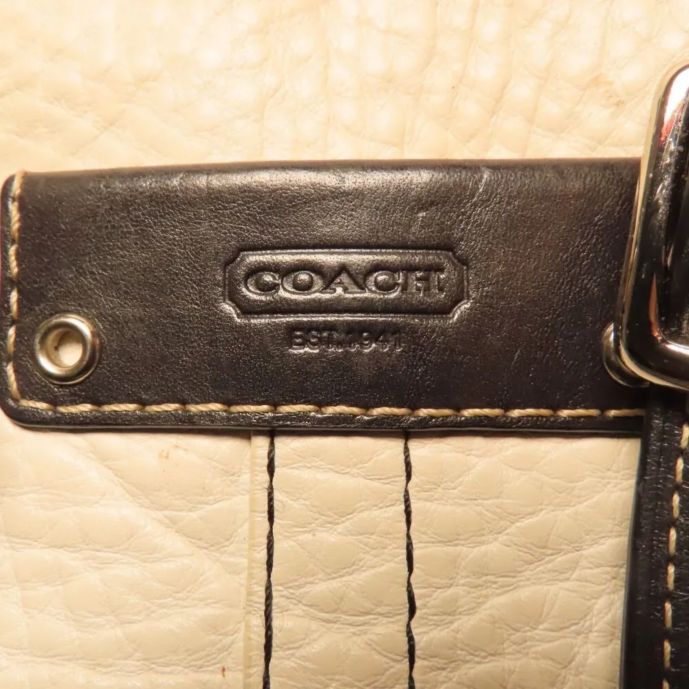 Coach F13089 Cream Leather Soho Tote Bag Black Strap Contrast Stitch Handbag